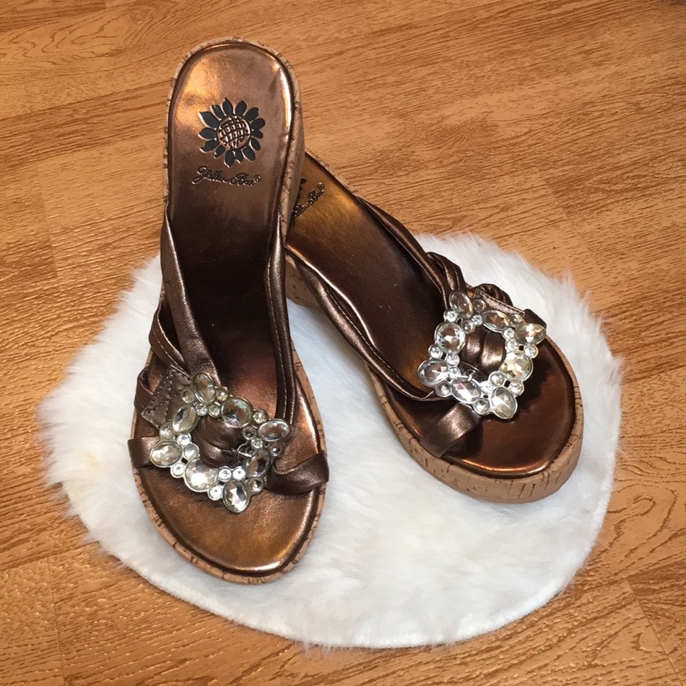 Yellow box cork wedge sandals